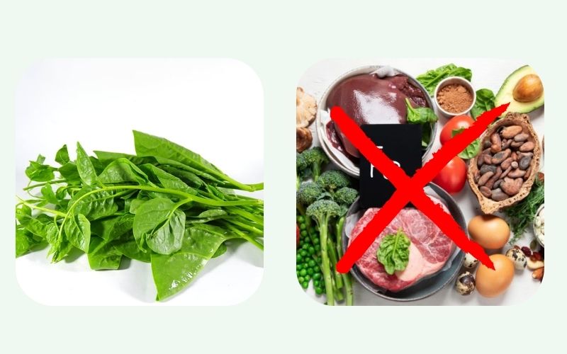 Mồng tơi kỵ với thực phẩm giàu sắt như thịt đỏ, lòng đỏ trứng