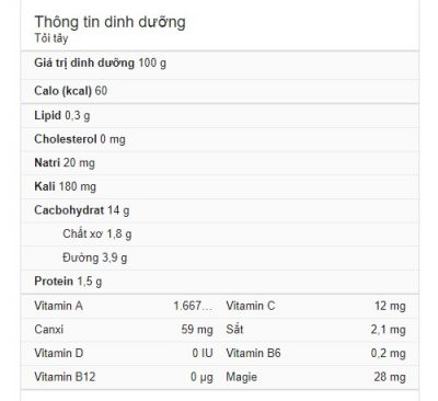 thông tin dinh dưỡng của tỏi tây