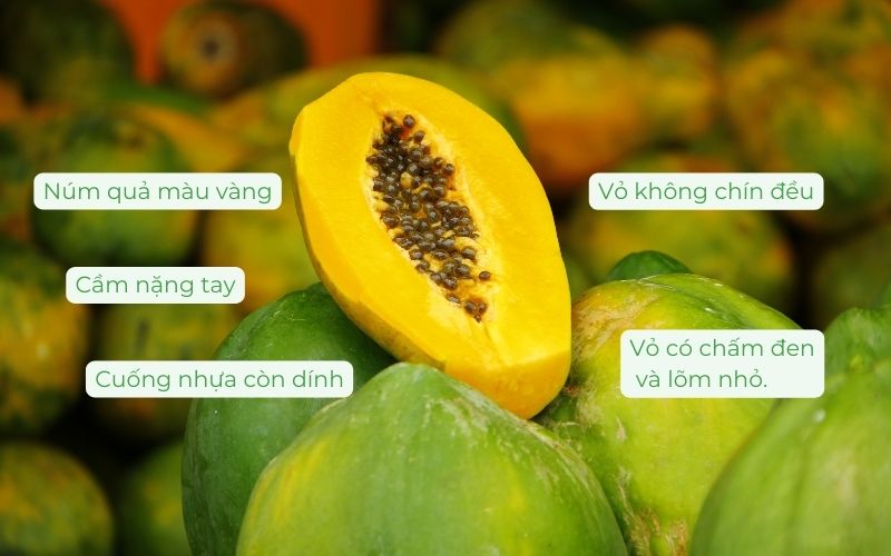 Đu đủ chín tự nhiên: Vỏ không chín đều, có thể có nấm trắng, chấm đen, lõm nhỏ