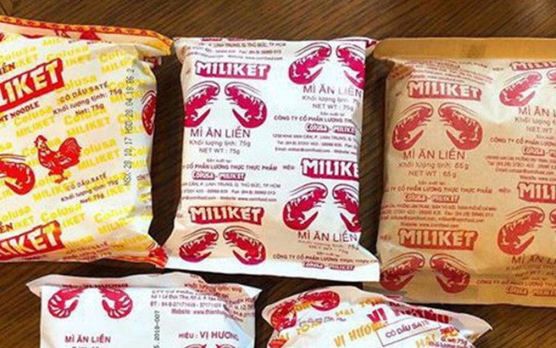 Mì gói Miliket truyền thống Việt Nam với thiết kế giấy gói quen thuộc